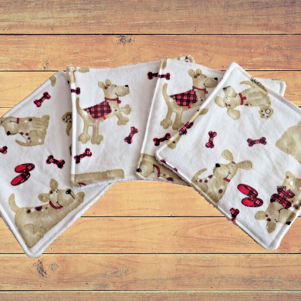 Flannel and Terry Cloth Dog Washcloth, Wipes, Set of 4, 2-Ply, Gift Under Ten